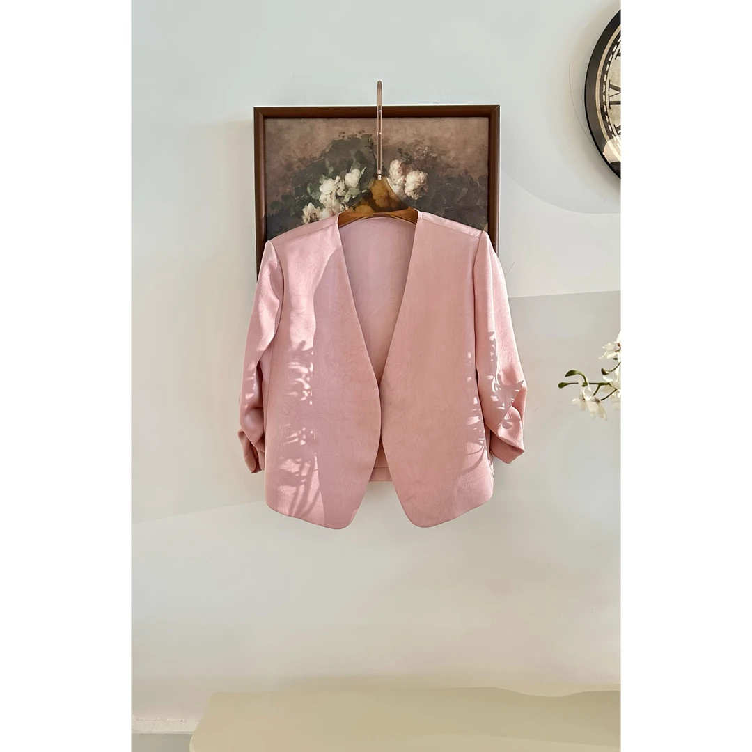 【极简外套】夏季七分袖纯色修身气质百搭短款女士西装外套MF-1879