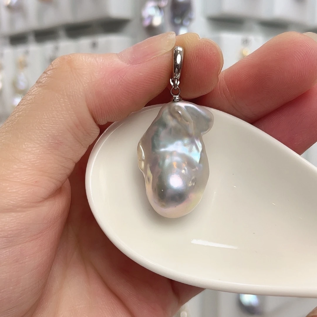 淡水珍珠银S925镶嵌颈饰橘*