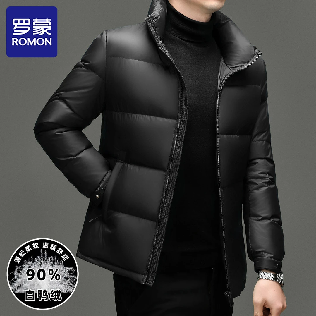 Romon/罗蒙冬季90白鸭绒加厚羽绒服男士立领时尚御寒保暖羽绒外套