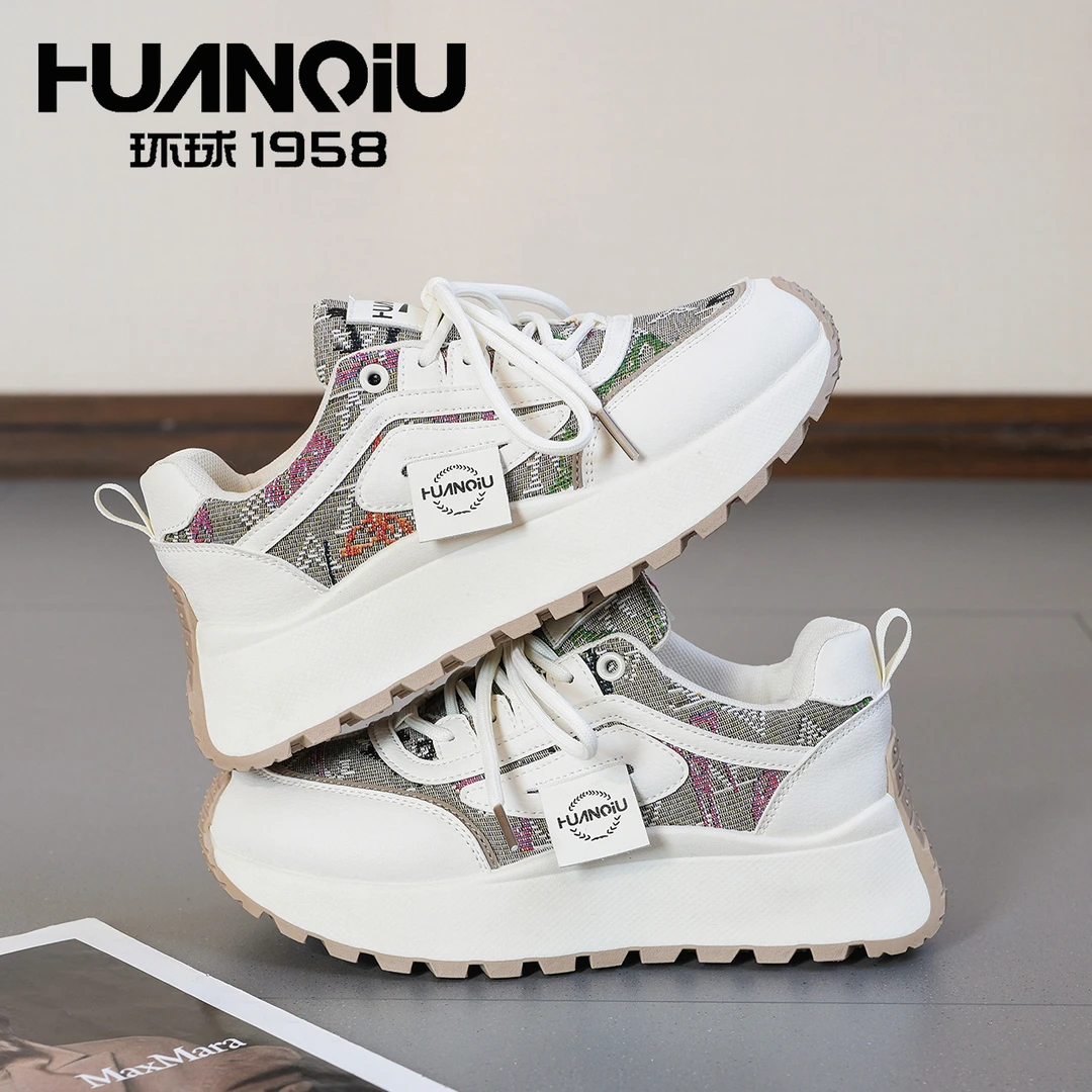 HUANQIU/环球2025春季新品爆款女鞋时尚休闲鞋厚底运动增高学生