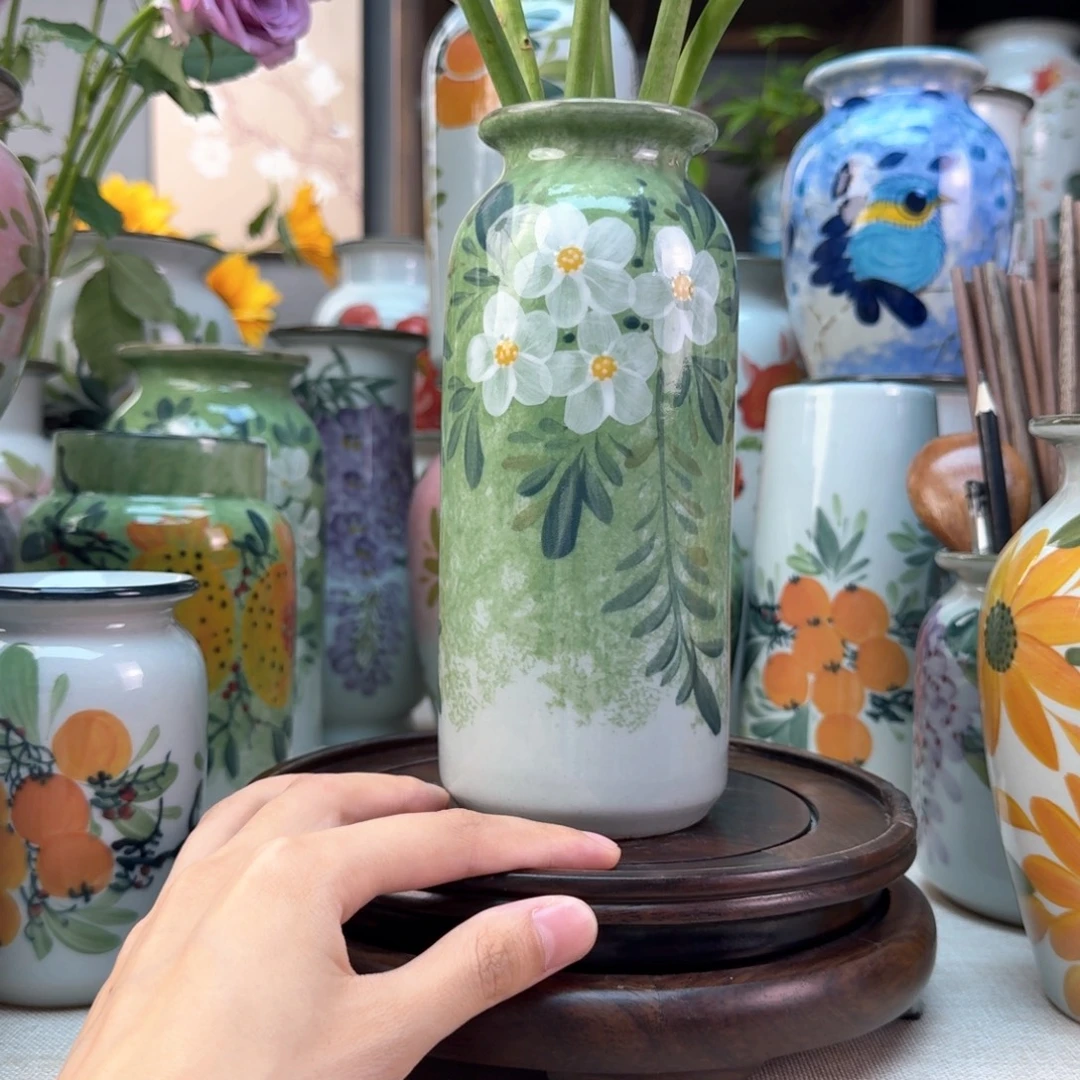 景德镇纯手绘陶瓷花瓶无孔