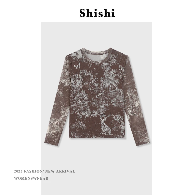 【SW】长袖印花常规款字母印花韩系T恤圆领休闲复古设计师YS-0510