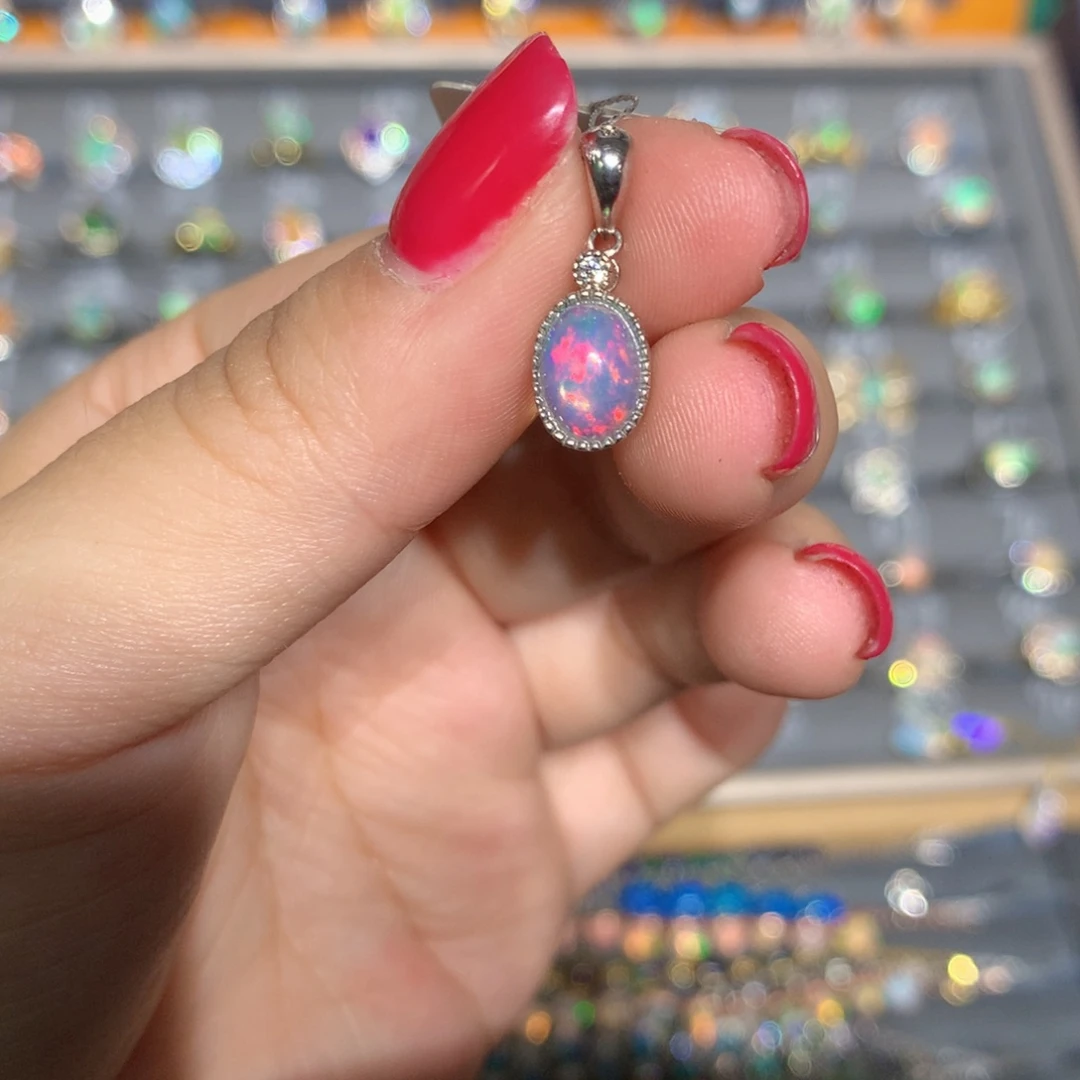 银S925镶嵌欧泊欧泊吊坠l