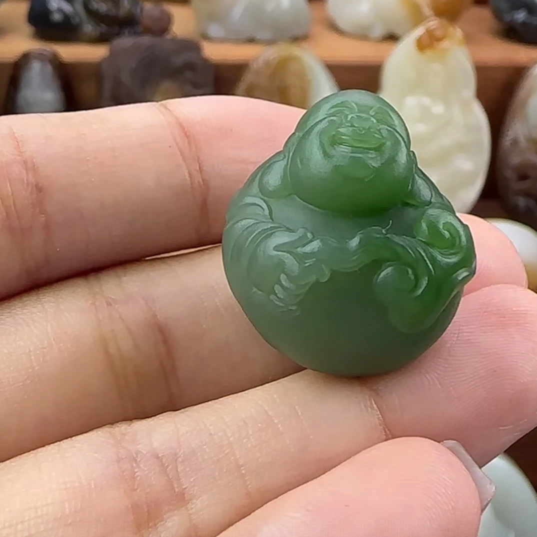 碧玉迷你小佛，笑口常开吊坠