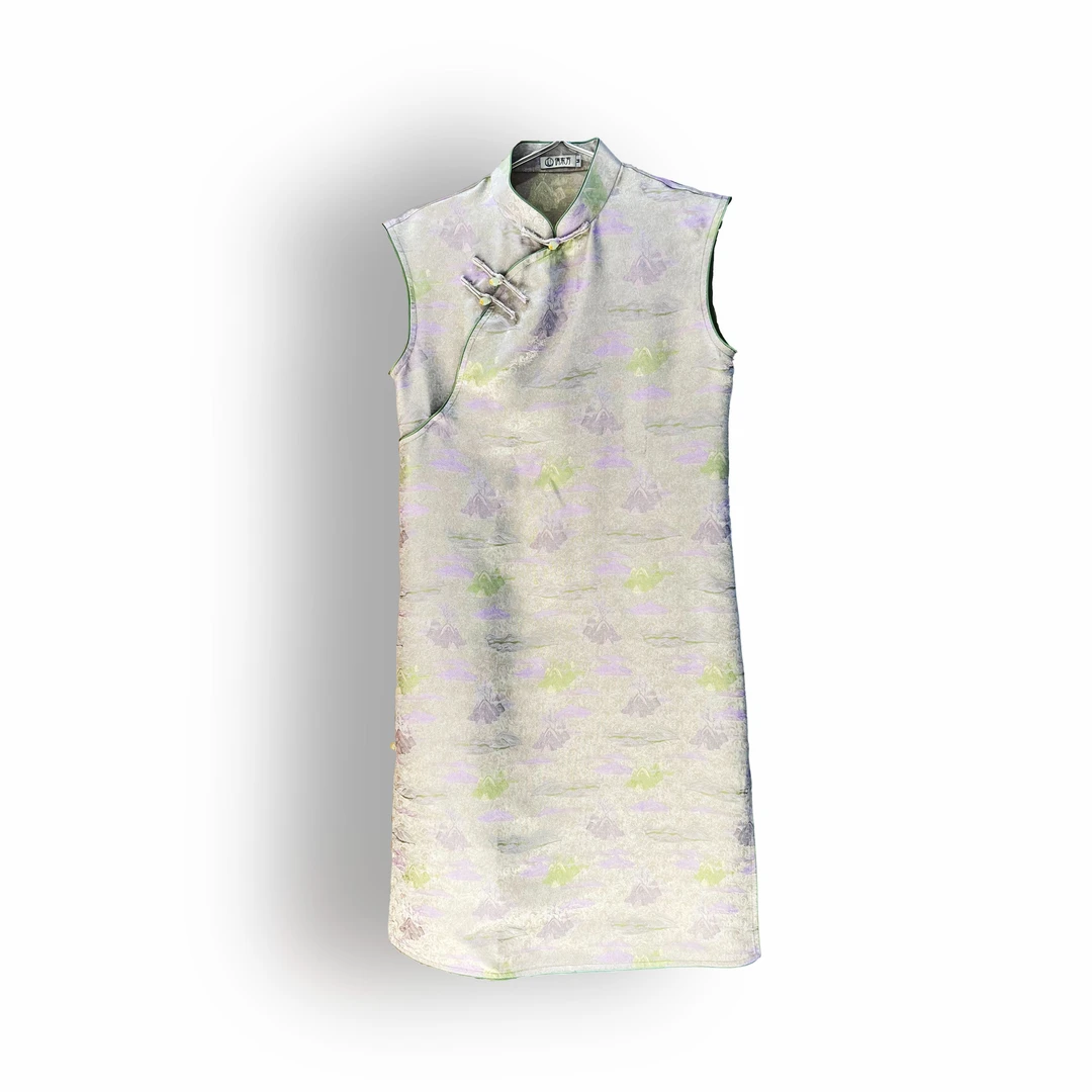 《青云无袖》宋锦旗袍古典春季包肩袖非遗显瘦新款100桑蚕丝