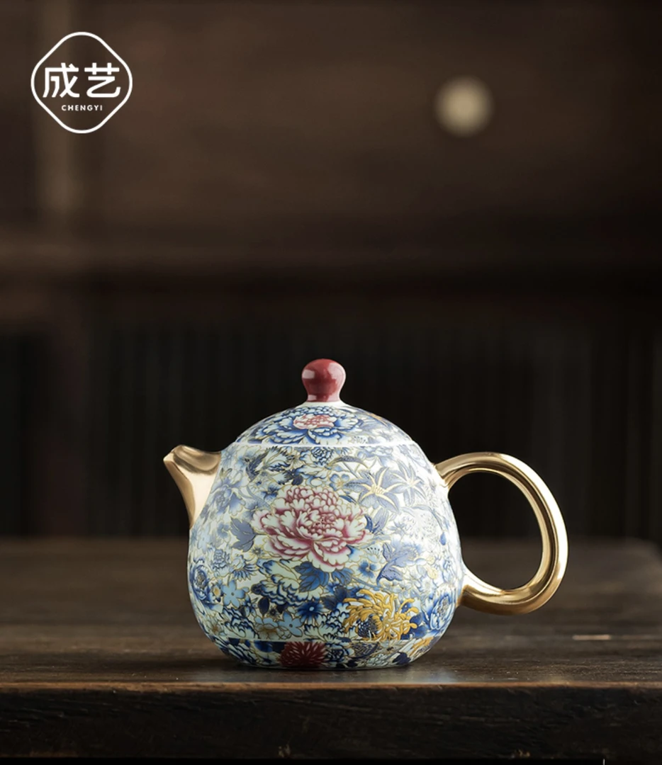 万花银锦中国红龙蛋壶高端功夫茶具一人独饮小茶具泡茶茶壶描金壶