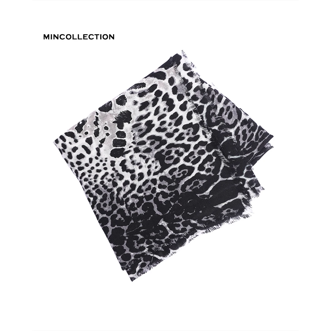 Min 水彩豹纹印花大方巾高支真丝羊毛围巾55179