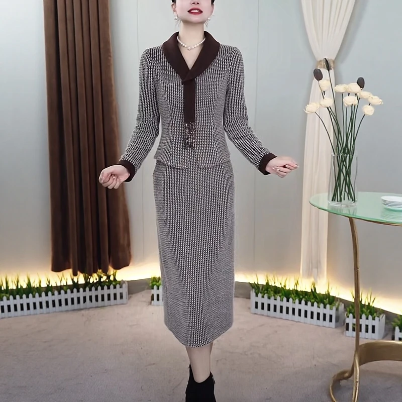 3558新款妈妈装假两件洋气时尚减龄修身遮肉连衣裙