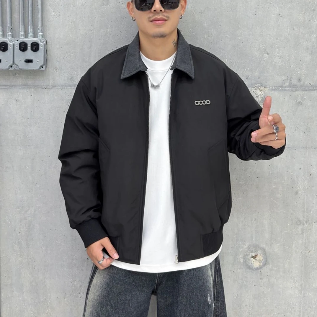 2025新款男士休闲可拆卸翻领夹克外套潮流帅气百搭棒球棉服