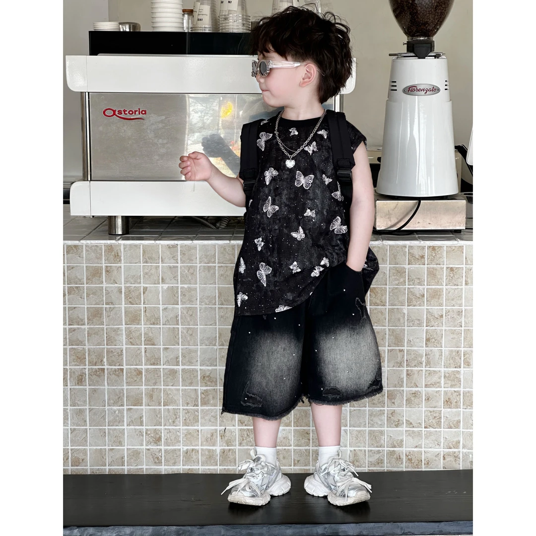 【现货】kb7127&7124 |【盛夏•vibe】夏季儿童韩版蝴蝶闪闪背心拍整套