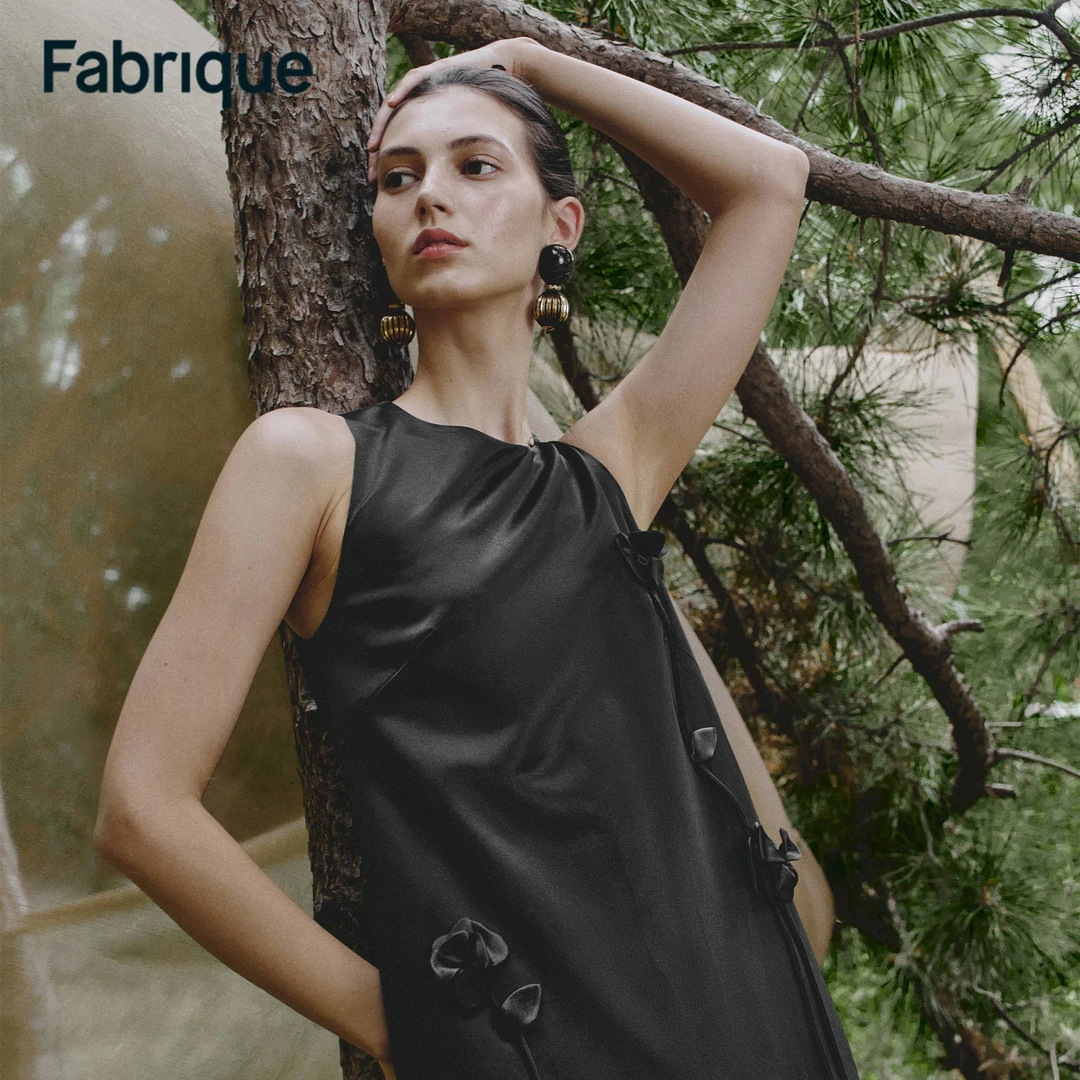 Fabrique Eleanor 春夏新款手工立体花朵桑蚕丝绵羊毛无袖连衣裙
