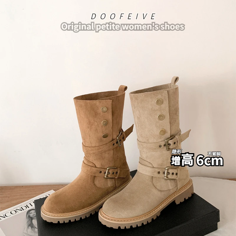 朵菲雯DOOFEIVE~小个子增高复古显瘦堆堆短靴西部牛仔圆头马丁靴