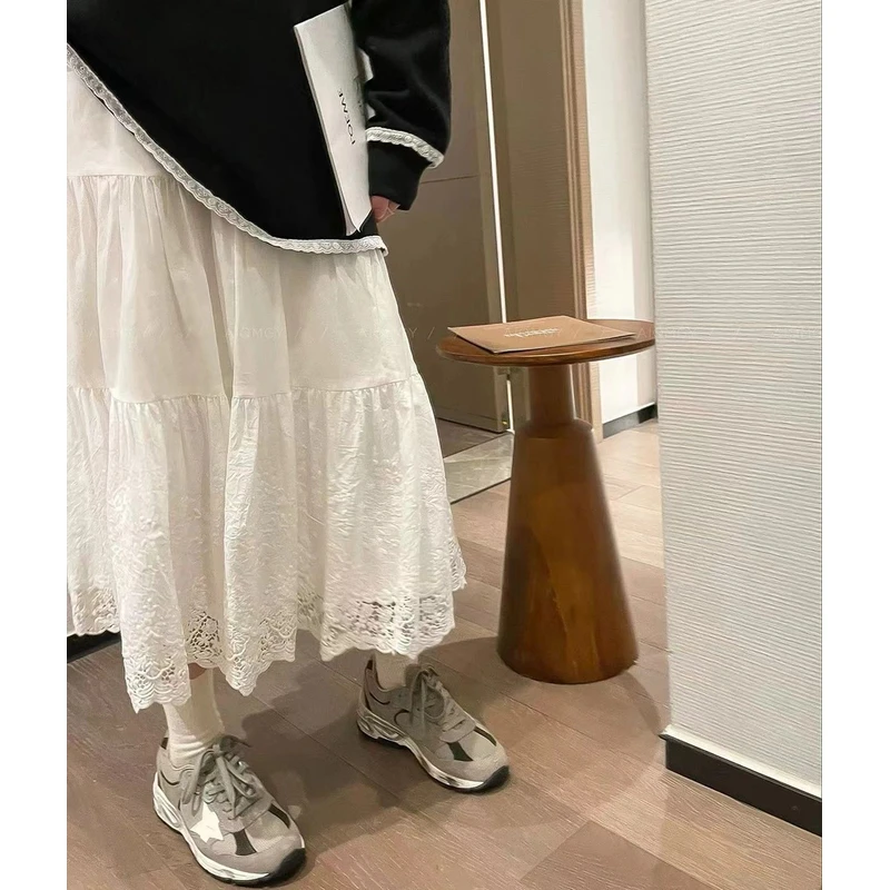 白色蕾丝花边半身裙女春季2025新款小个子高腰显瘦百搭蛋糕长裙