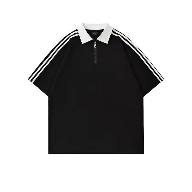 夏季拉链运动Polo衫百搭插肩袖宽松短袖常规上衣老钱风松弛感男装