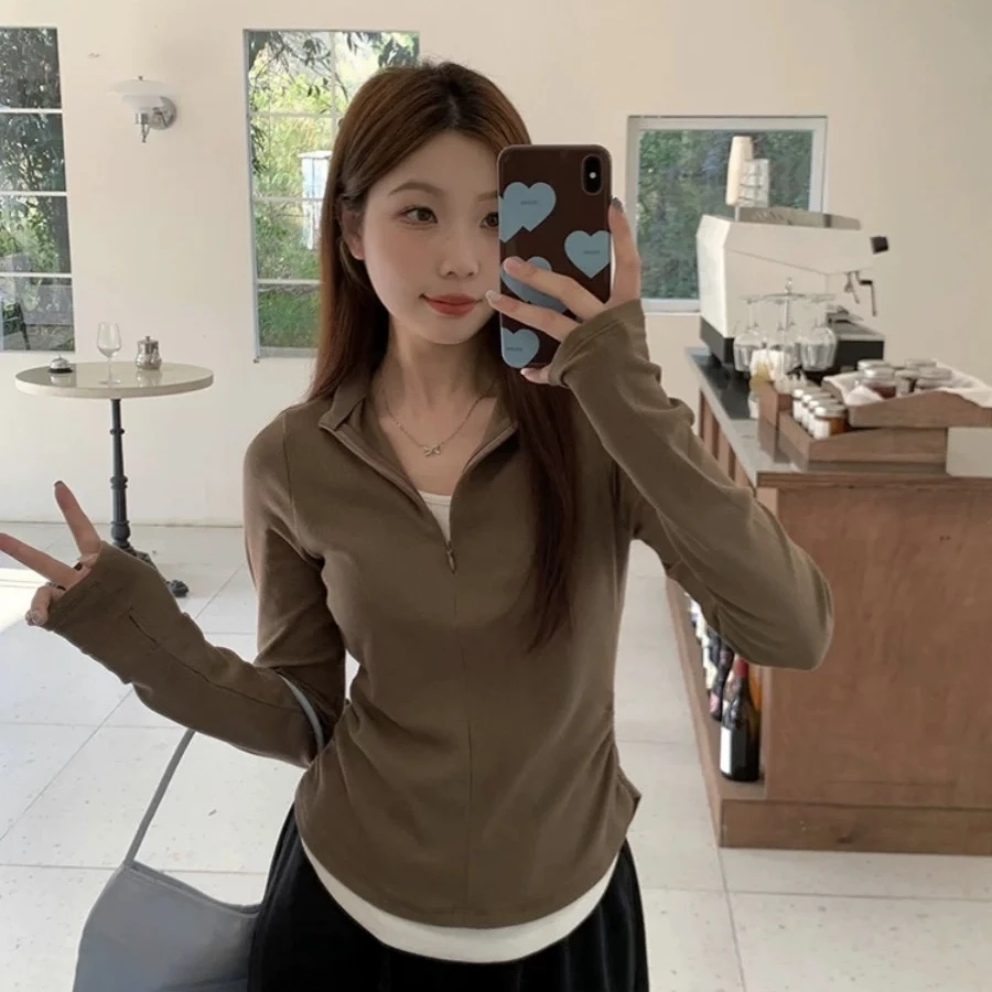 AMAZCOOL 新款韩系修身假两件内搭打底长袖T恤2399