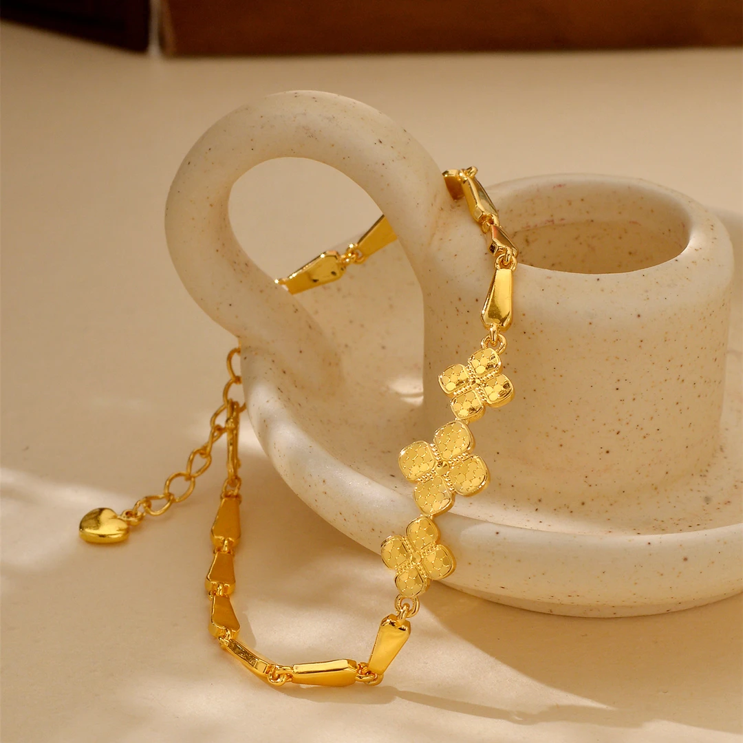 铜合金手链 蛇年四叶草蛇骨手链饰品轻奢小幸运小众调节手链女