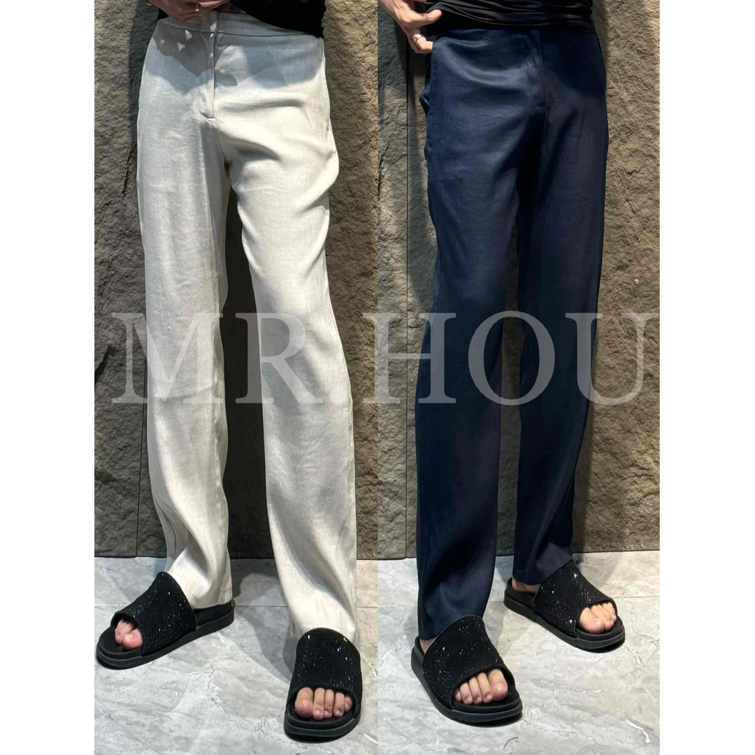 【ZG】25029”雨露亚麻“百搭时尚专柜休闲开腰柔软小直筒裤时尚大气