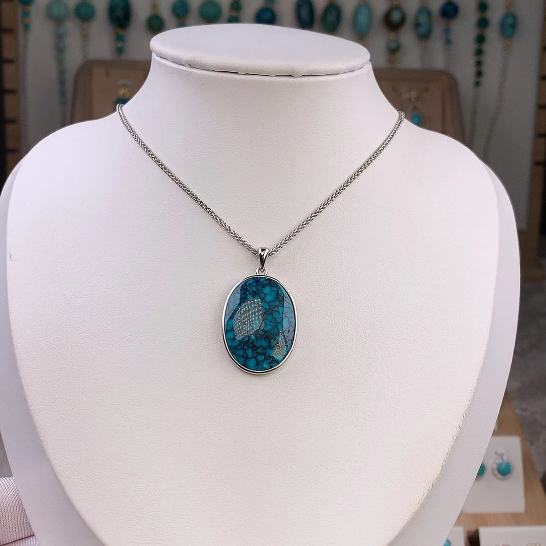 绿松石银S925镶嵌吊坠(不含链)