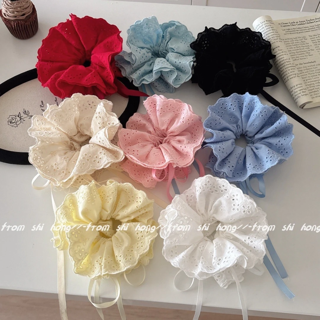 四层花边蕾丝抽绳大肠发圈丸子头韩系甜美头绳少女发绳头花色全