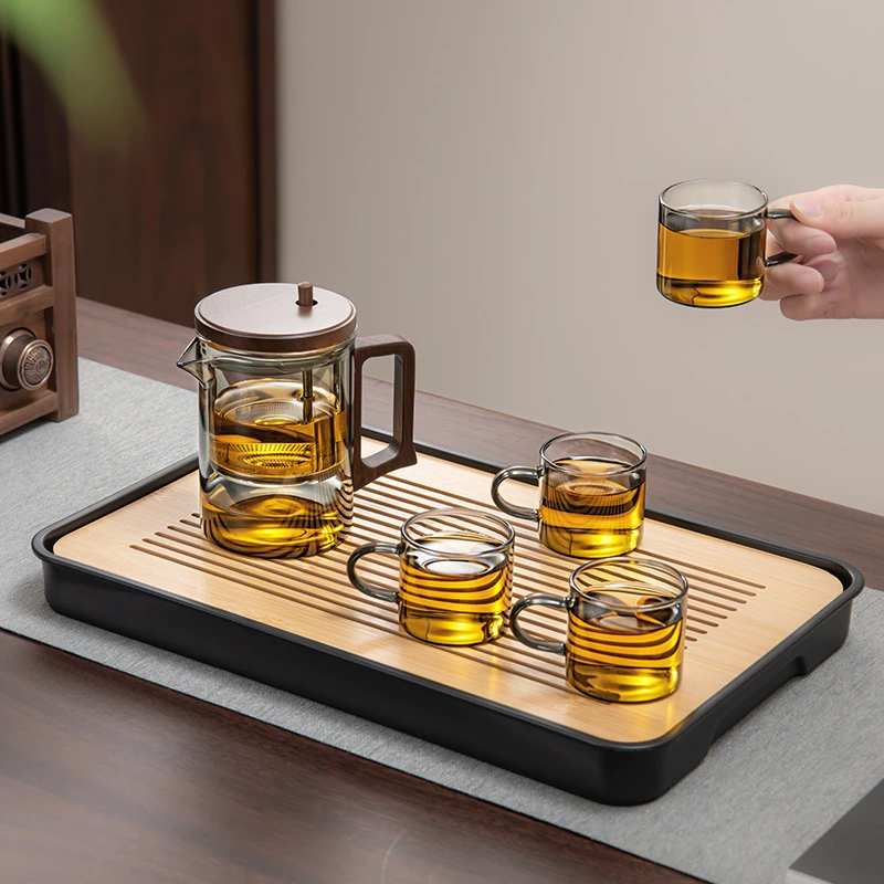日式简约耐热透明玻璃茶具套装家用泡茶器具一键自动过滤茶水分离