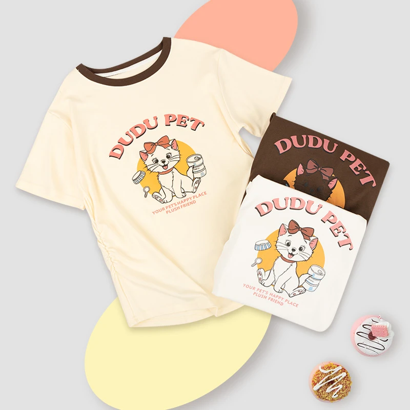 女童短袖T恤2025新款夏季儿童宽松卡通猫印花t恤休闲可爱短款上衣