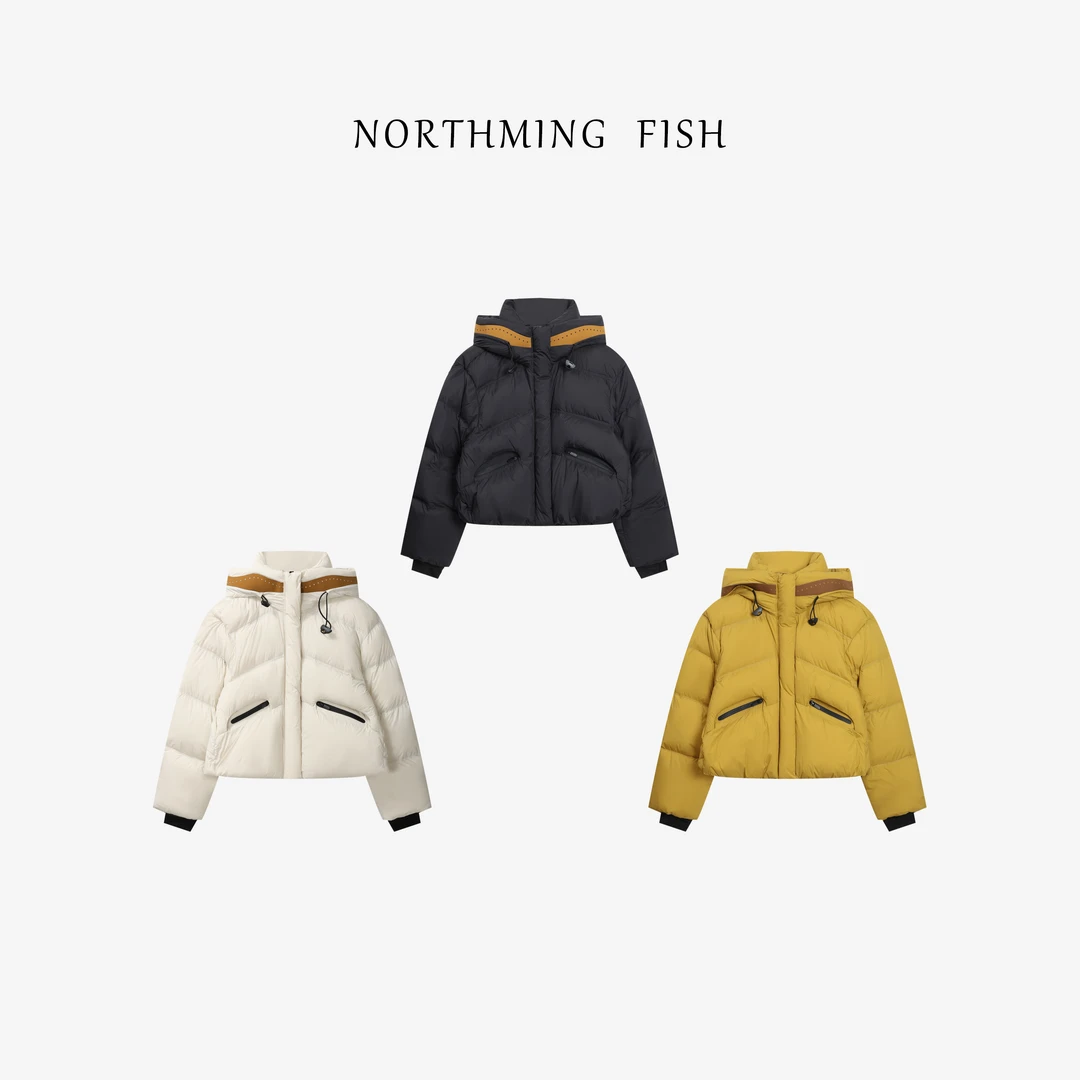 NorthMing fish「玄绒缀棕」冬绒三色笺 休闲时髦拼接撞色鹅绒服