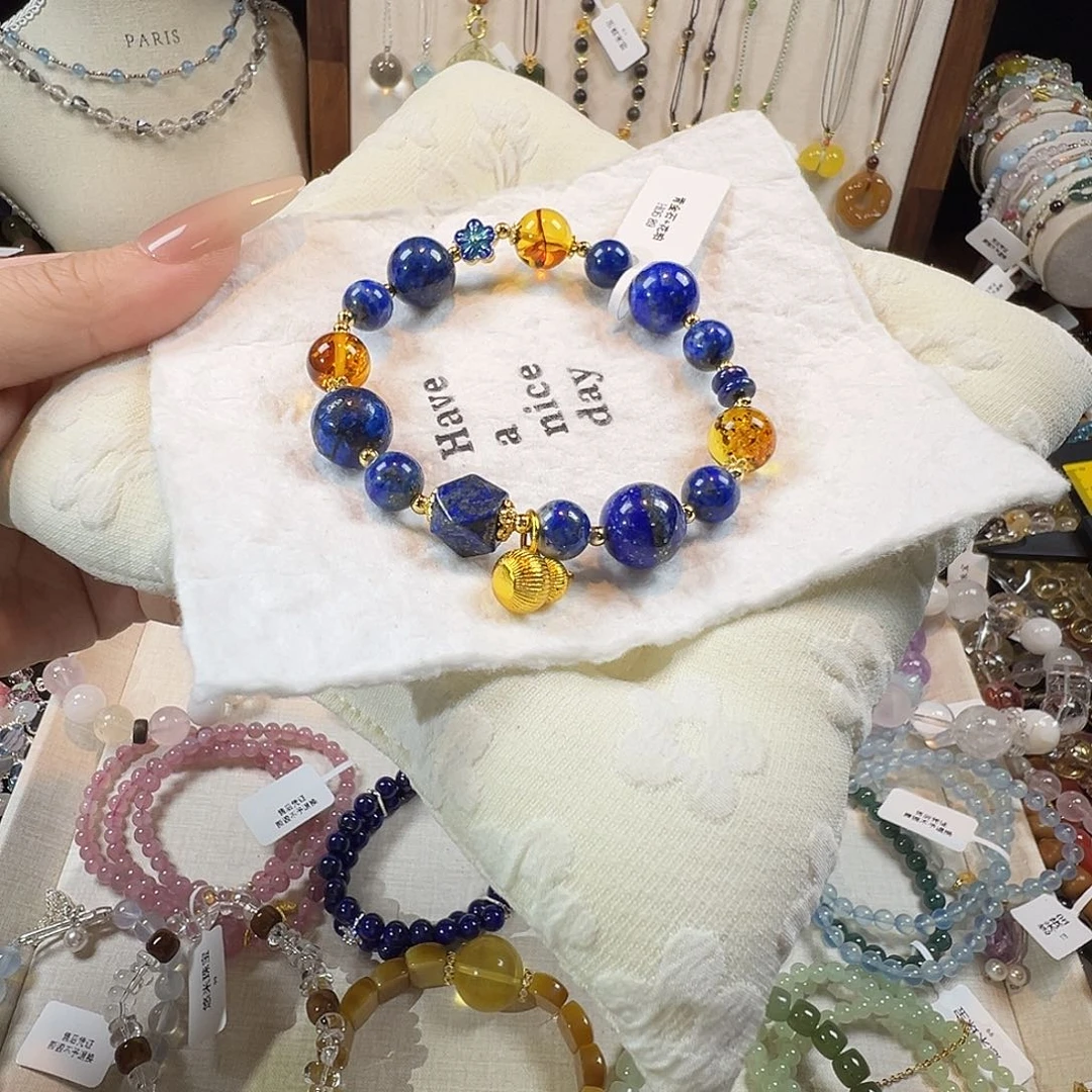 水晶未镶嵌手链青金石花珀