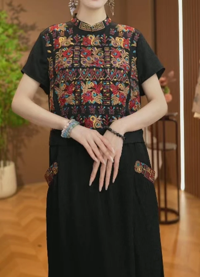 【传承】夏季短袖新中式复古刺绣减龄时尚连衣裙2025C2923——徐徐