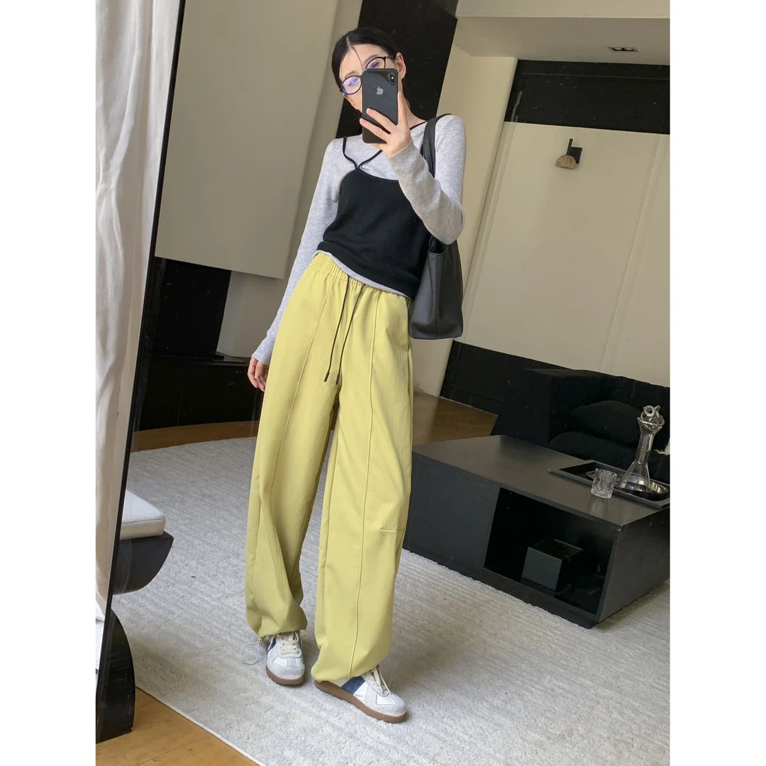 窄版美式香蕉阔腿裤女春秋新款高腰宽松显瘦百搭休闲运动字母卫裤
