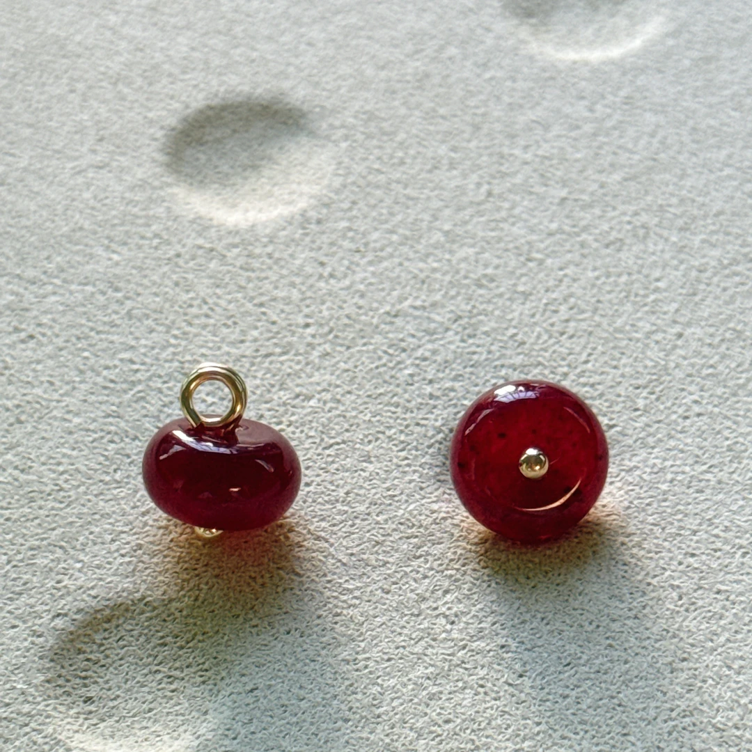 10mm新中式国风深玫红色天然石扁珠纽扣手工diy女装旗袍汉服辅料