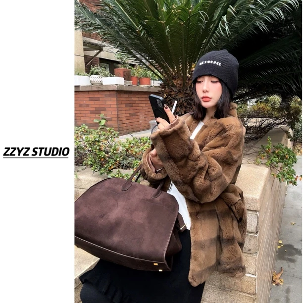 【ZZYZ】“香阀世家”高端雷克斯龙猫纹獭兔毛外套兔毛大衣 0156