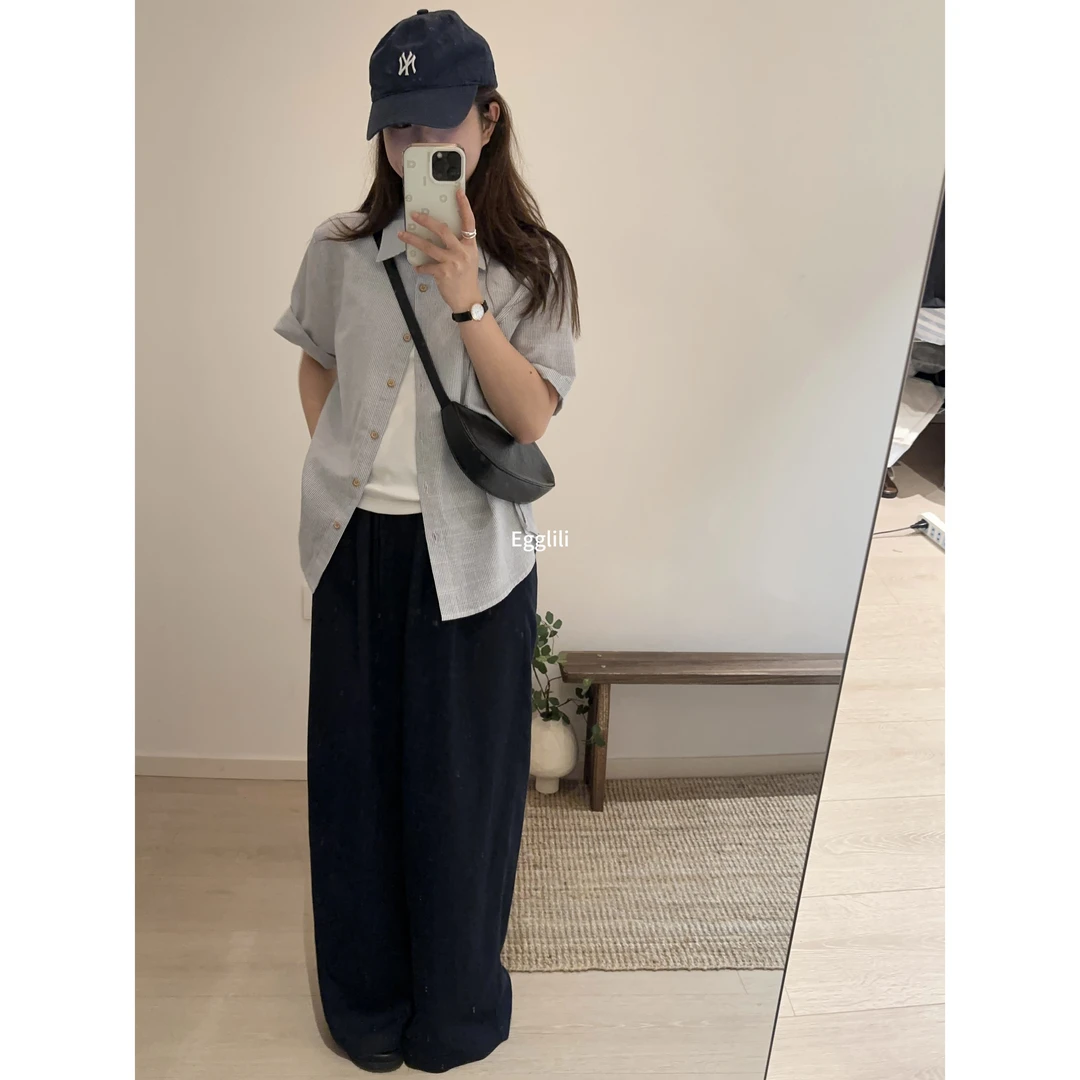 【简约条纹衬衫】木扣双色衬衫