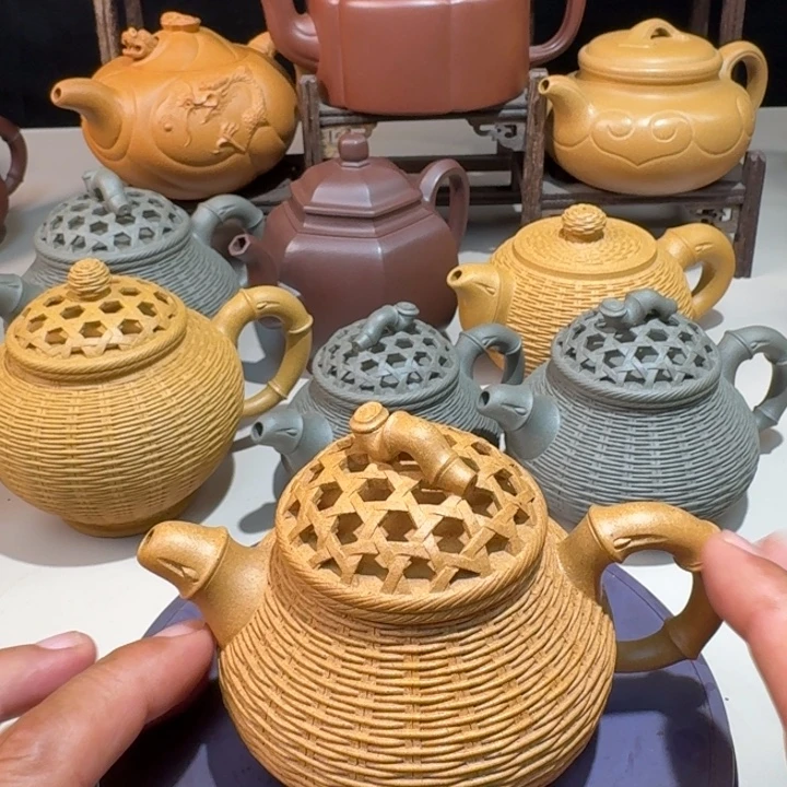 建***昇紫砂茶壶原矿黄金段竹编潘壶