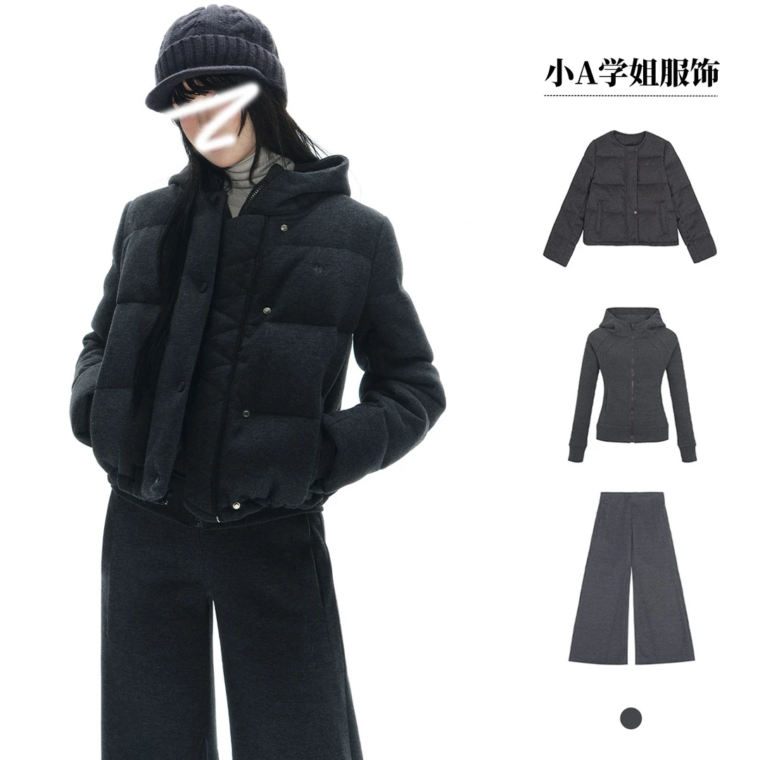 咩咩毛针织棉服 秋冬时尚休闲加厚保暖外套连帽衫毛呢西裤套装女