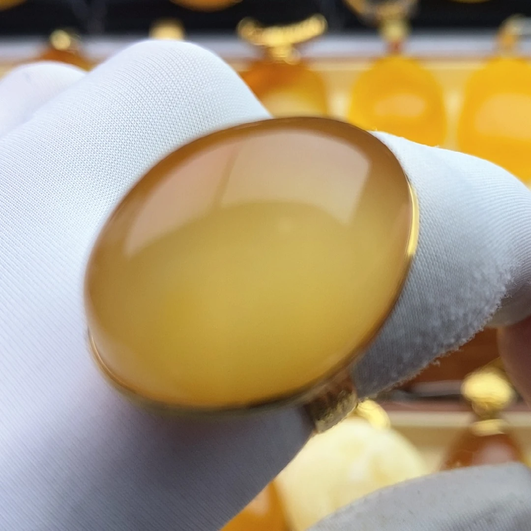 银S925镀金镶嵌琥珀戒指