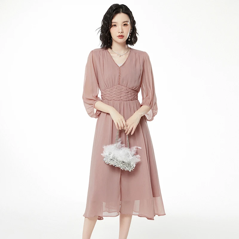 A500优雅气质中长裙九分袖裙子连衣裙女51FQ0A0005