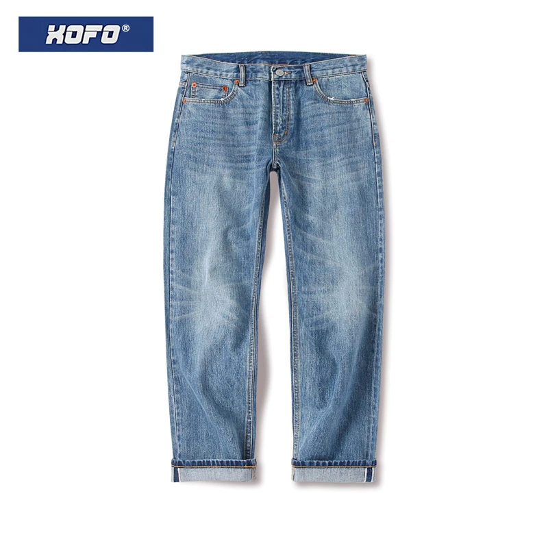 2025新款浅蓝色赤耳丹宁牛仔裤男款春秋直筒宽松复古阔腿垂感长裤