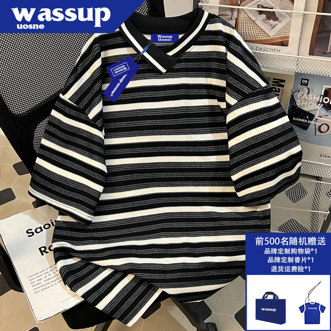 美式潮牌撞色条纹短袖T恤男夏2025新款休闲百搭oversize痞帅上衣