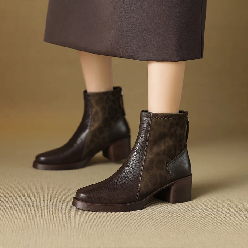 5cm[34-40]秋冬季新款羊皮厚底粗跟羊毛马丁靴女真皮保暖高跟短靴