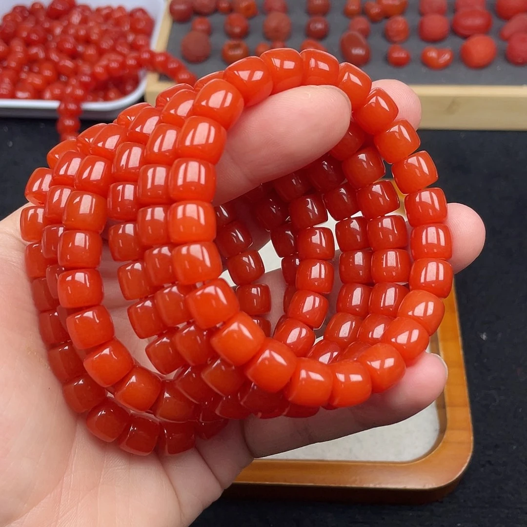 南红玛瑙7号保山锦红亮光卡10直切手链未镶嵌