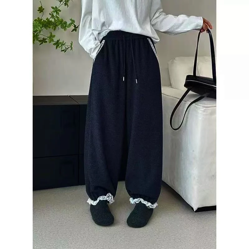 那那服饰蕾丝花边拼接条绒灯笼裤11