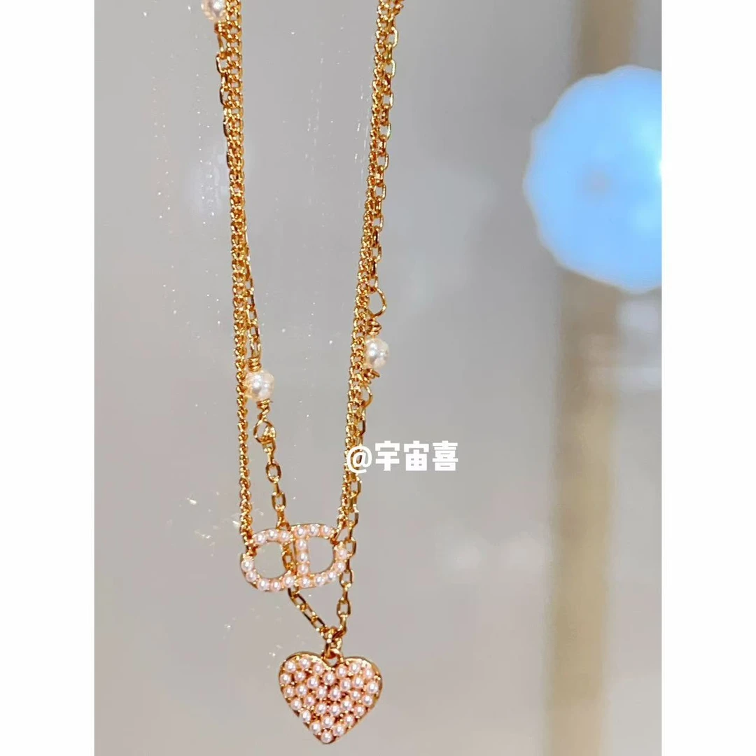 铜合金仿珍珠项链 G2-064【金色双层小米珠爱心cd猪鼻子项链】