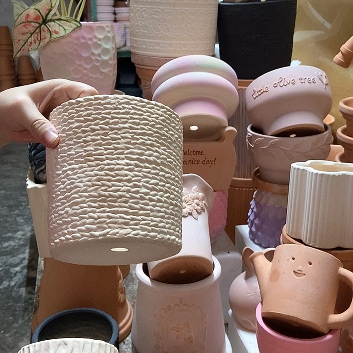 14×13白陶麻绳盆 粗陶1个