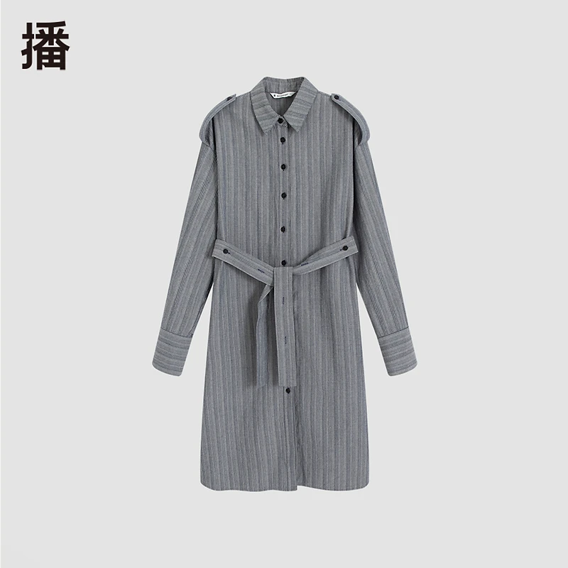 【直播专属】播气质条纹系带中长款风衣女热力感BDQ1FD0042