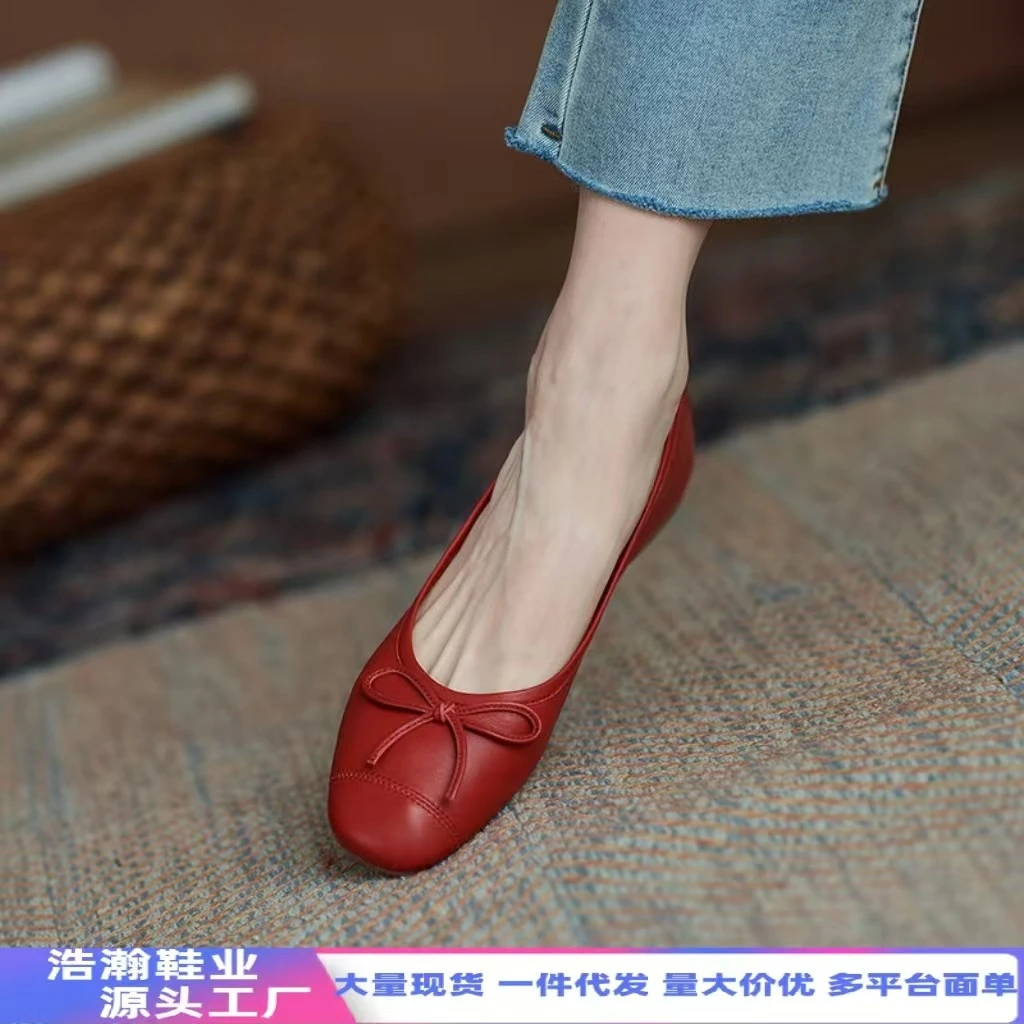 单鞋女春夏新款圆头软底玛丽珍平底鞋结浅口芭蕾舞小红鞋