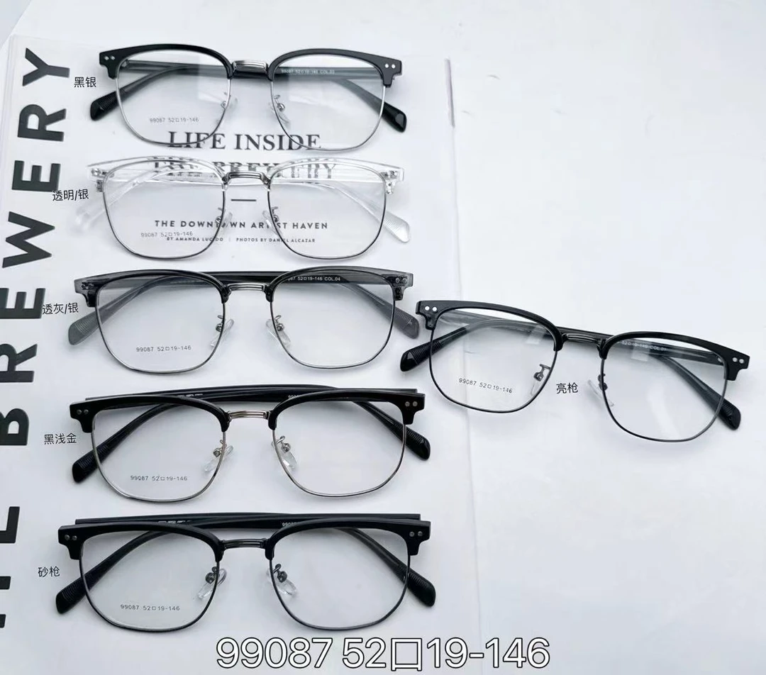 文艺复古痞帅半框近视眼镜可配度数男女通用适合中小脸型眉毛框