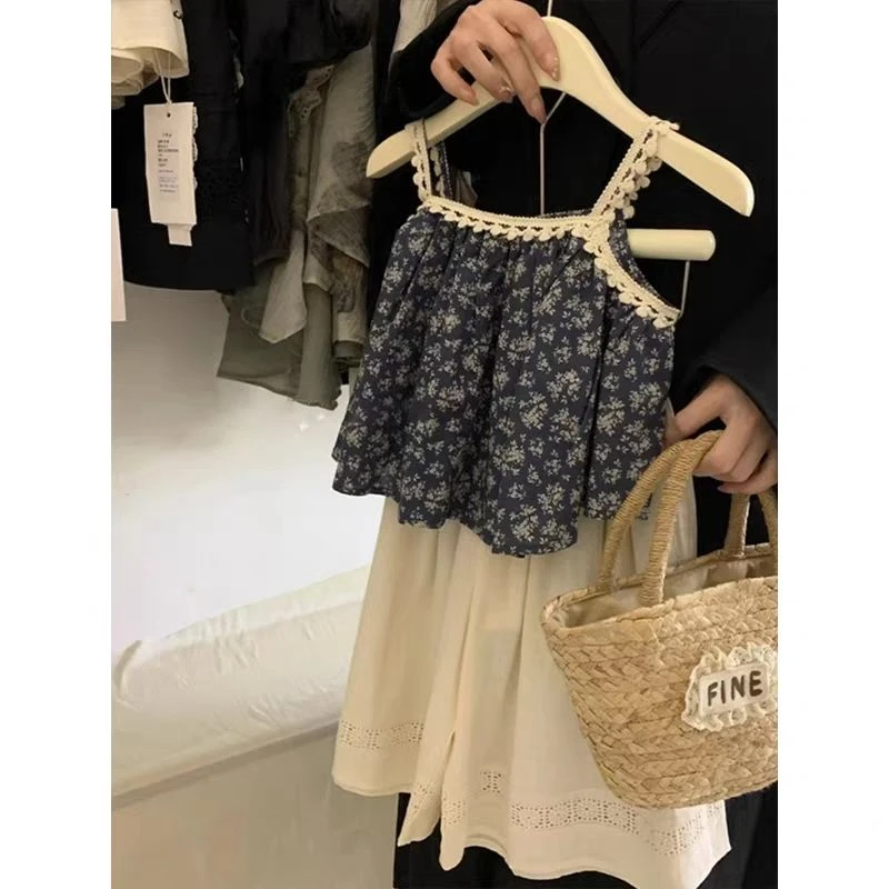 女童套装2025新款夏装儿童洋气碎花吊带上衣薄款休闲女童夏装套装