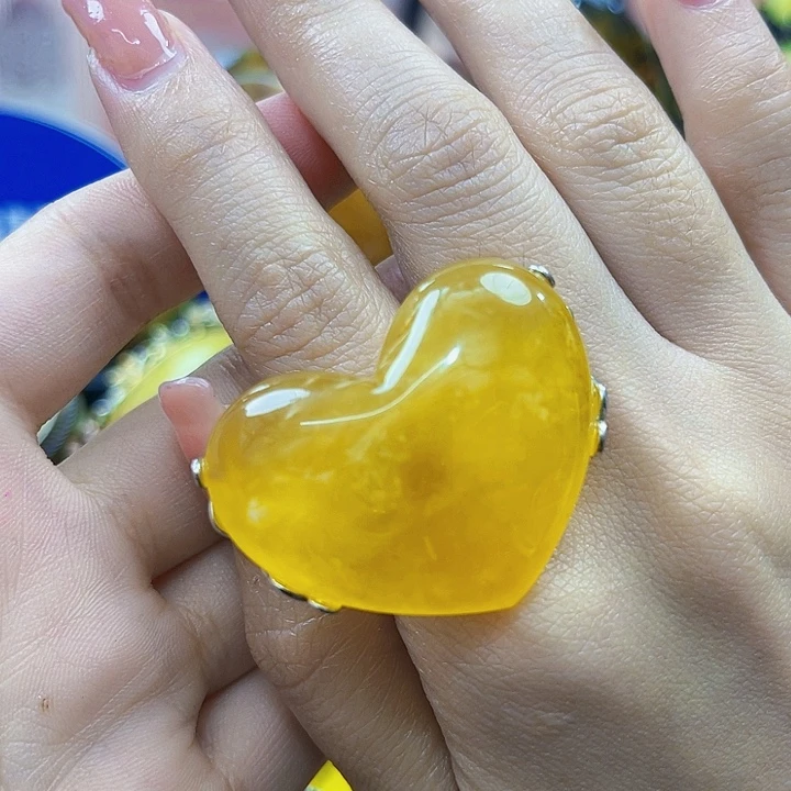 琥珀银S925镶嵌颈饰戒指