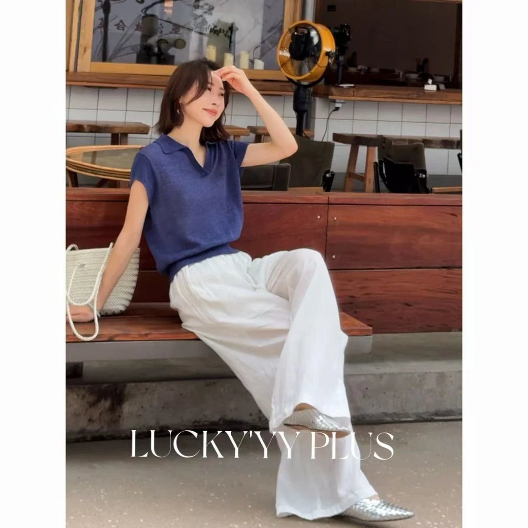 LUCKYYY 高品定制莱赛尔和纸纱小翻领凉感爽滑针织衫B1812