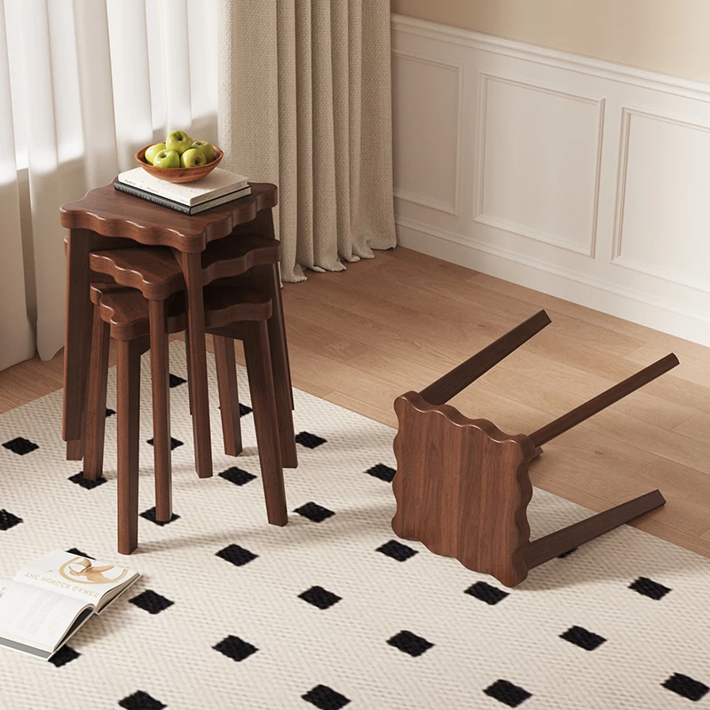 实木凳子可叠放橡胶木头家用客厅方凳结实耐用现代简约餐厅方板凳